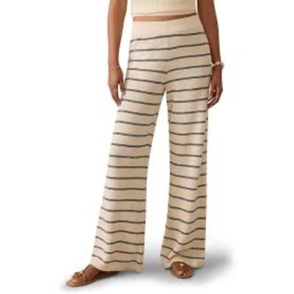Faherty Miramar Knitβ Wide Leg Pants Cream Striped Linen Cotton Blend Nautical M